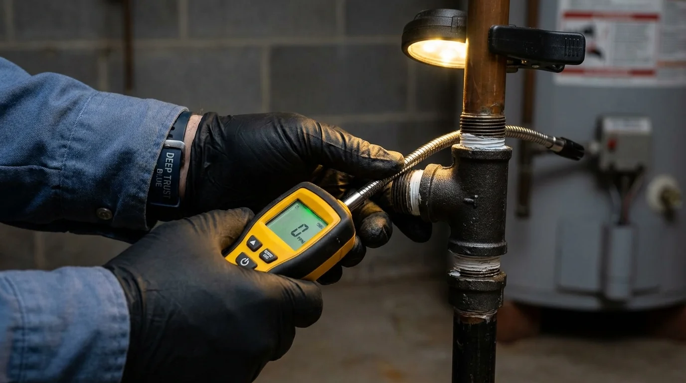Gas leak detection with electronic sniffer by Johns Plumbing LLC in Williamson