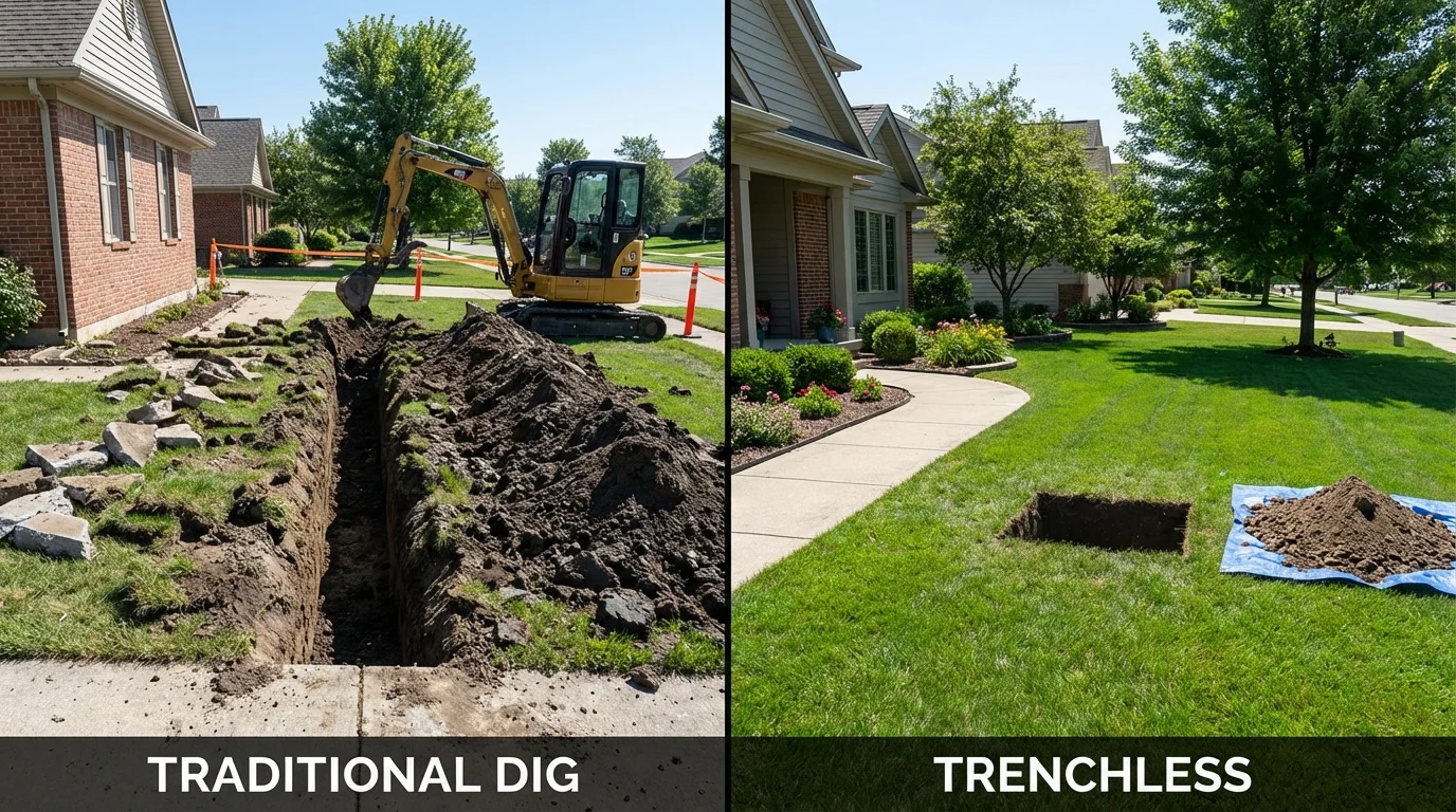 Trenchless sewer repair with minimal yard damage versus traditional excavation in Williamson, WV